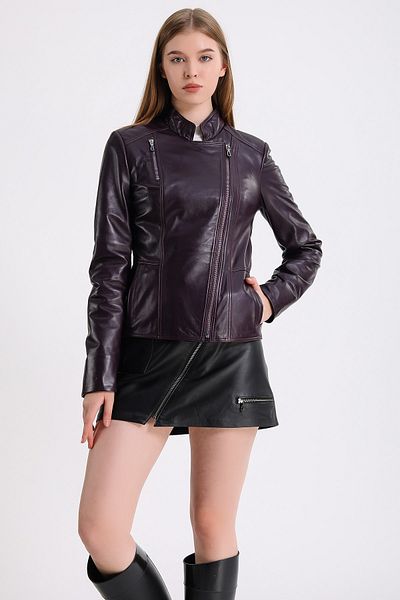 Leather Club Purple Double Breasted Leather Jacket
