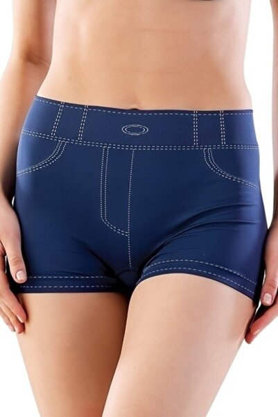 Emay Korse Сині шорти з укороченою довжиною та принтом у вигляді джинсових швів 3802