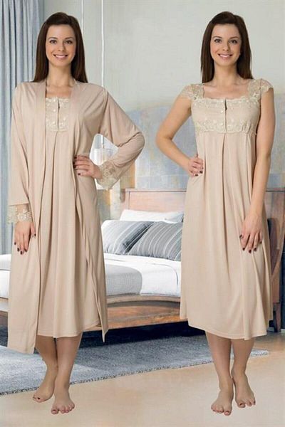 Effortt Mayss Collections 2302 Milk Brown Maternity Night Set with Dressing Gown