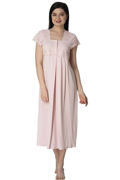 Effort Pijama Powder Maternity Nightgown Set with Lace Detail on the Collar Effortt 5013