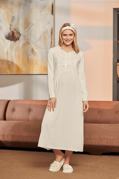 By Mecit Pijama طقم بيجامة للحوامل من Mecit 1924 مع هدية شال - ثوب نوم وإهمال إكرو