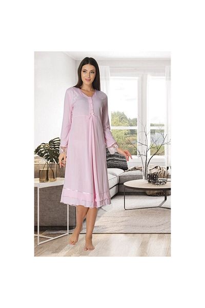 Effort Pijama Women's Pink Lace Detailed Maternity Nursing Nightgown