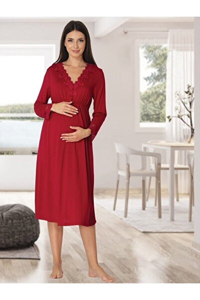 Pelin ثوب نوم نسائي للحوامل من الدانتيل الكرز