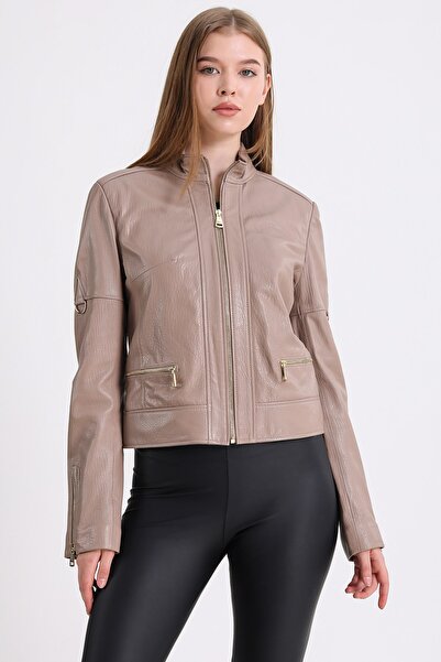 Leather Club Bej Golden Jumbo Deri Ceket