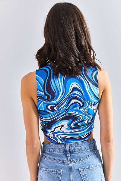 Bianco Lucci Kadın Yarım Balıkçı Yaka Fermuarlı Desenli Bluz