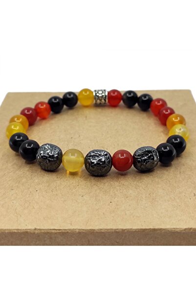 ByKolyeucum 8 Mm Globe Cut - Yellow Red Lion Bracelet with Agate and Hematite...