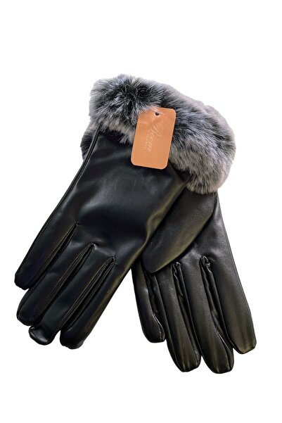 İşnar Kostan Aksesuar Kadın Kürklü Deri Eldiven