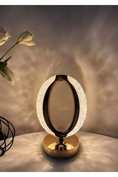 BEKAZE Dekoratif Kristal Şarjlı Oval Masa Lambası, Gold Led Abajur, Dokunmati...