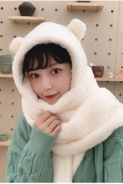 Leiste Kids Hoodie Hooded Plush Beanie Scarf Welsoft Fleece Neck Collar Shawl for 10-16 Years Old Girls Eared Hat