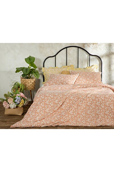 English Home طقم غطاء لحاف سوبر كينج قطن من ليبرتي بلوم مقاس 260x220 سم برتقالي