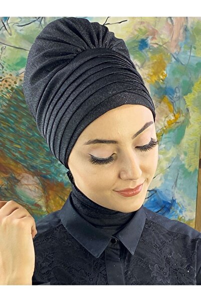 Genel Markalar Simli Siyah Atkılı Abiye Tesettür Bone