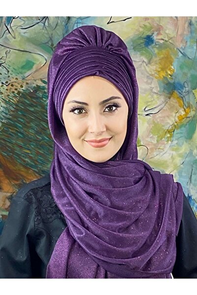 BUTİKAMBAR Simli Mor Abiye Tesettür Şal