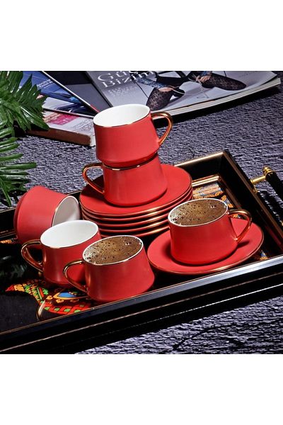 Kosova New Bone Bright Red 6-Piece Cup Set 120 Fın-534