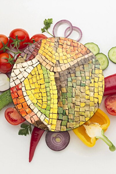 Decovetro Cam Kesme Tahtası Yuvarlak Mozaik Desenli