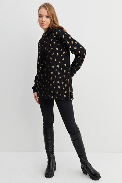 Hanna's by Hanna Darsa Women's Black Hooded Shawl Patterned Knitted Sweatshirt Hn1210