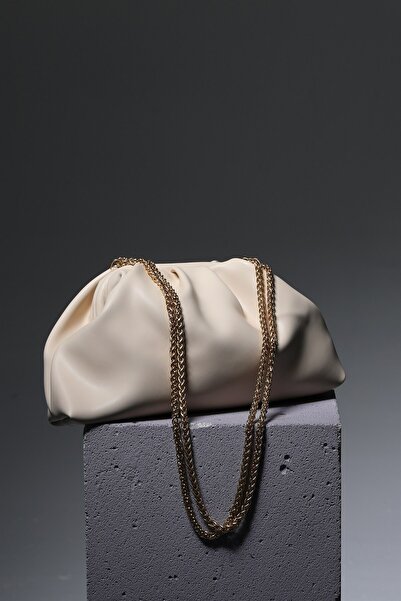 Berlesi Krem Kadın Zincirli Omuz Çantası