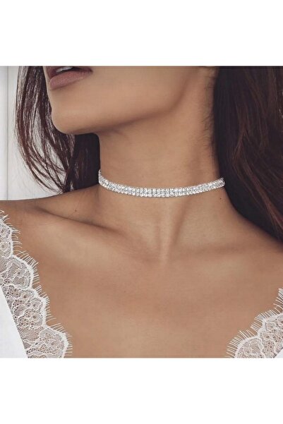 TakıConcept Kristal Taşlı Choker Boyun Kolye 2 Sıra, Abiye Kolye, Taşlı Kolye