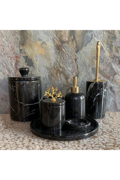 SİPAHİMARBLE طقم حمام مكون من 7 قطع بتفاصيل مرجانية سوداء من توروس
