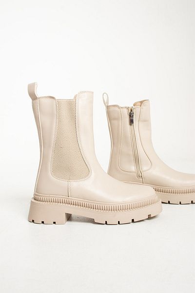 İnan Ayakkabı Beige Women's Boots - Elastic and Zippered, Sole 5 CM