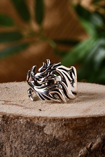 Ebrar Silver Gümüş Ejderha Model Erkek Yüzüğü 925 Ayar Gümüş Taşsız Ejderha Figürlü Erkek Yüzük