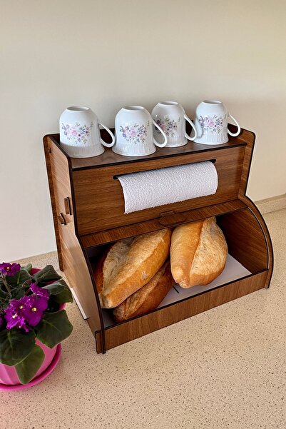 Rosyvien Ahşap Ekmek Kutusu, Kağıt Havlu Peçetelik, Sürgülü Kapaklı Ekmek Sep...