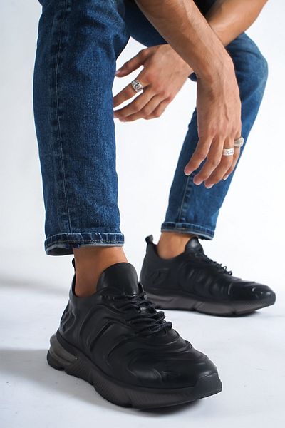 DE PLEIN Pantofi sport pentru bărbați din piele naturală neagră Air Sole
