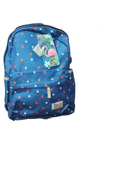 Relaxion 2115 Unisex Günlük Okul Sırt Çantası Mavi Elma Desenli