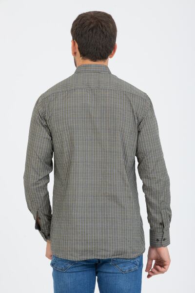 Varetta Чоловіча сорочка з довгими рукавами, коміром на ґудзиках, у клітинку, кольору кориці