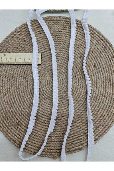 Esteks Dantel ve Tekstil Aksesuarları White Stripe Pompom Miniboy 5 Meters
