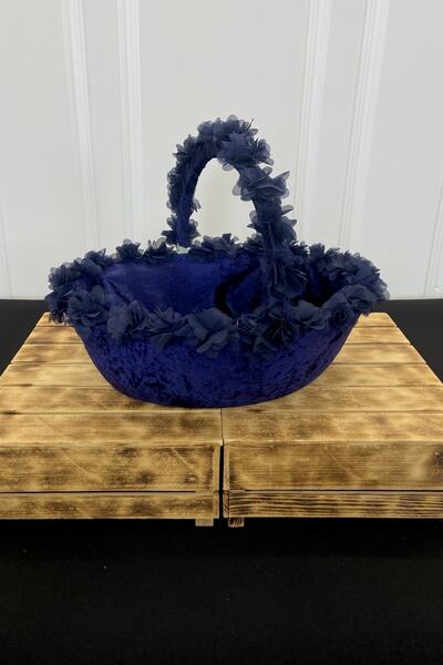 ZEYMERADE Lacivert Gelin Kına Gecesi Sepeti, Düğün, Sünnet, Nikah, Söz, Nişan, Kadife Üç Boyutlu Lazer Çiçekli