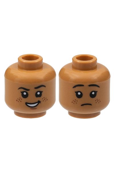 LEGO Original Accessory Moc Minifigure Minifigure Double Face Light Brown Freckled Smiling Girl Head