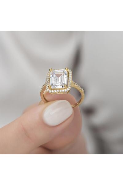 ALYANSEVİM Altın Kaplama Taşlı Baget Gümüş Takı Seti