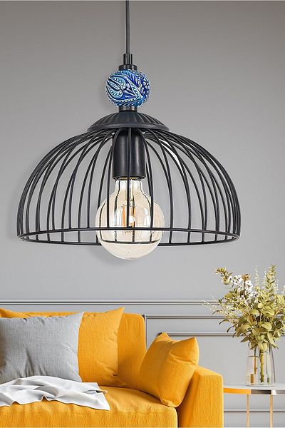 DEDE Decorative Blue Tiled Pendant Lamp Black Chandelier