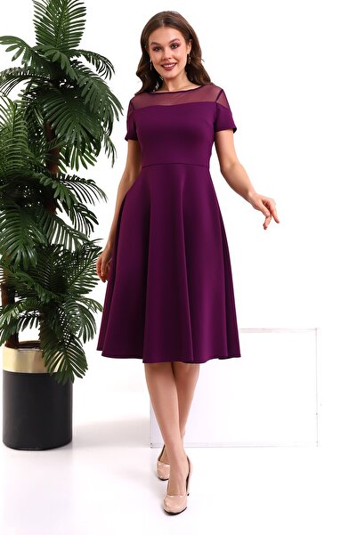 Fasmia Mürdüm Omuzu Açık Yaka Elbise F127