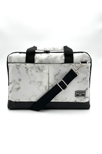 Differ 15.6'' Inch, White Marble Pattern, Shoulder Strap and Cross Notebook Laptop Macbook Bag