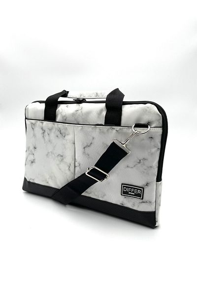 Differ 15.6'' Inch, White Marble Pattern, Shoulder Strap and Cross Notebook Laptop Macbook Bag