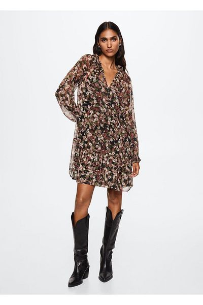 MANGO Woman Floral φόρεμα σιφόν