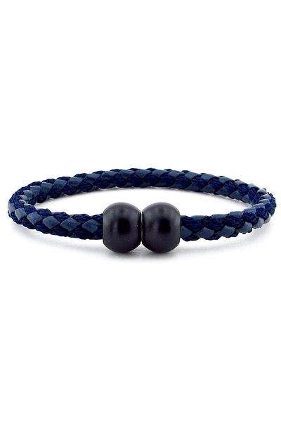 Solfera Black Top Metal Clip Navy Blue Braid Leather Men's Bracelet M034c