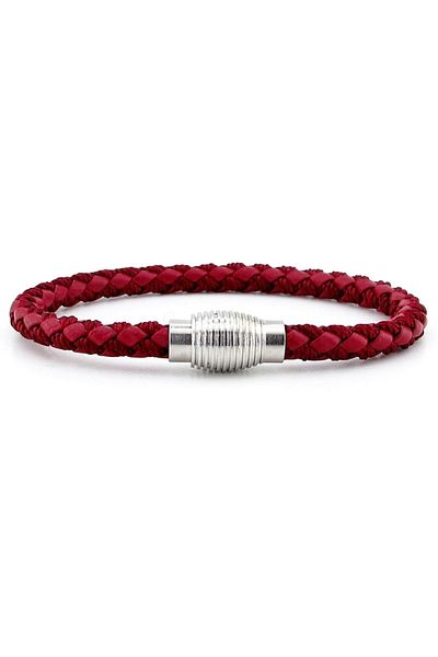 Solfera Oval Metal Magnet Claret Red Knitted Leather Men's Bracelet M033d