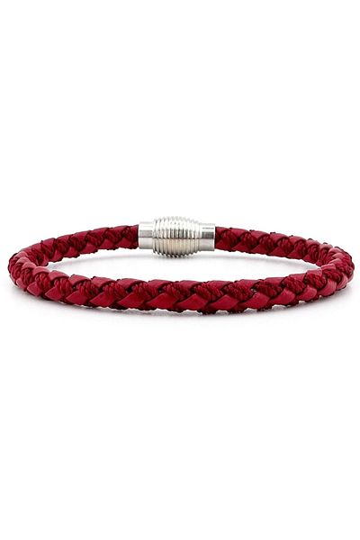 Solfera Oval Metal Magnet Claret Red Knitted Leather Men's Bracelet M033d