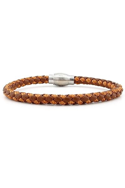 Solfera Oval Metal Clip Tan Colored Braid Leather Men's Bracelet M033e