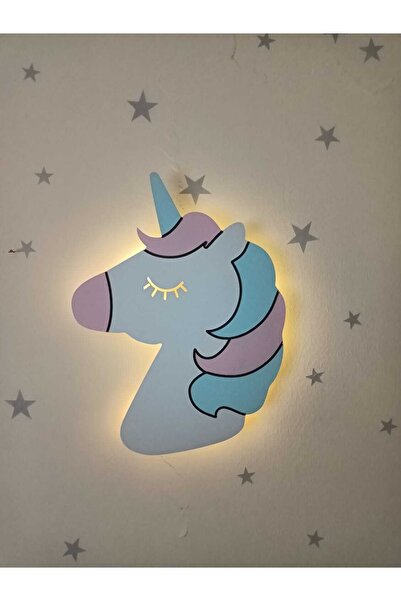 woodengifts Çocuk Odası Dekoratif Ahşap Unicorn Gece Lambası Ledli Aydınlatma