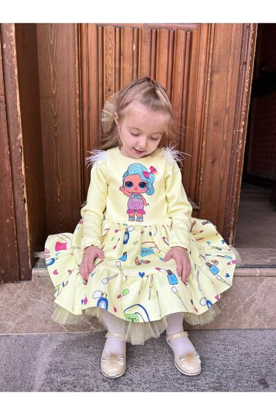 Sare Çocuk Giyim Kız Çocuk Doğum Günü Sarı Lol Bebek Elbise