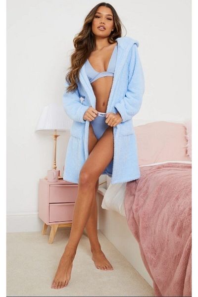 CAQQA Super Soft Light Blue Hooded Welsoft Dressing Gown