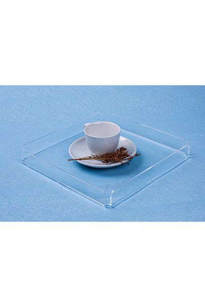 Asfal Transparent Plexiglass Tray 20x20 cm Service Coffee Tea And Presentation Tray