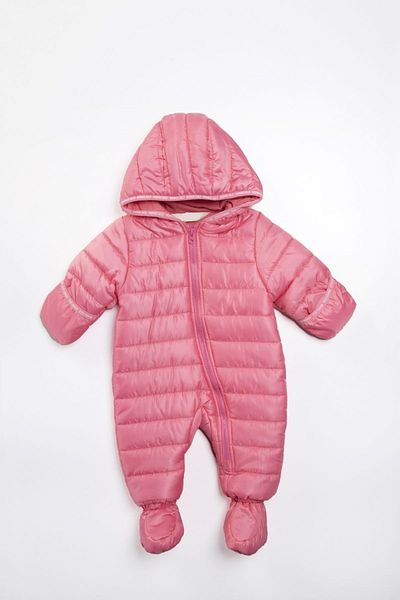 PODİUM GİYİM New Baby Pink Winter Footed Zipper Hooded Cosmonaut Jumpsuit