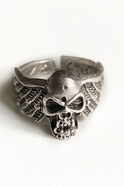 axexuar Silver Gray Adjustable Men's Women's Ring Wedding Ring with Skull Figure