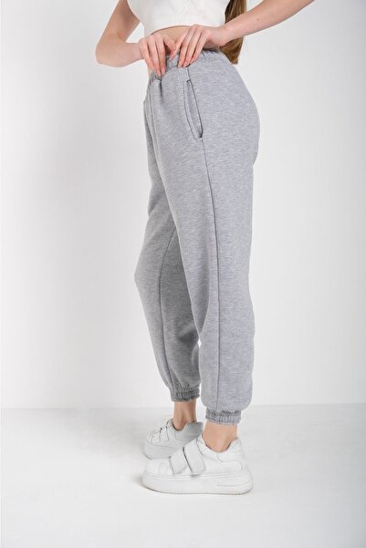 MODAGEN Women's Gray Solid Color Elasticized Oversize Sweatpants