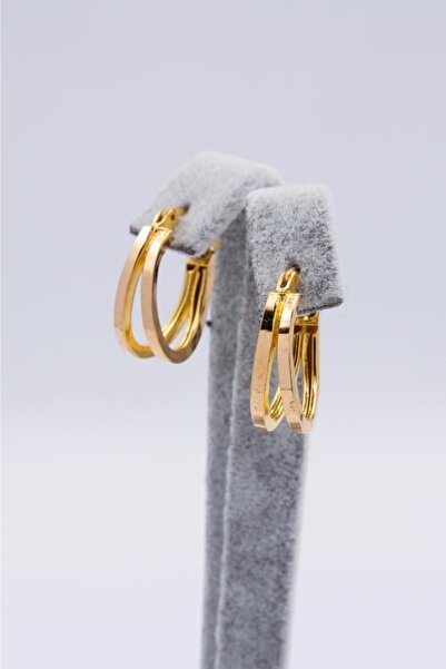 latif kuyumcu 22 Ayar Altın Çift Halka Düz Kalemli Oval Halka Küpe