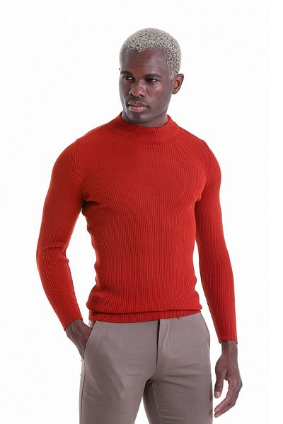 Hatemoğlu Orange Slim Fit Ribbed Half Turtleneck Woolen Sweater